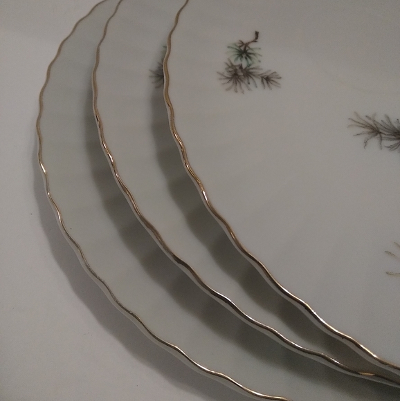 3 Japan Moss Snack Luncheon Plates with Tea Cups holder - Picture 11 of 12